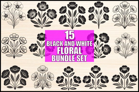 Download Black and White Floral Bundle Set - Black and white Collection