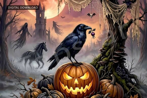 Download Creepy Forest Halloween Pumpkin Decor - Premium Resources