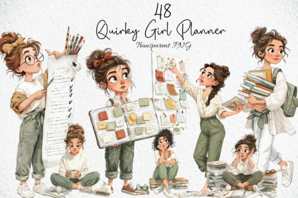 Download Quirky Girl Planner Clipart PNG - Planner clipart Collection