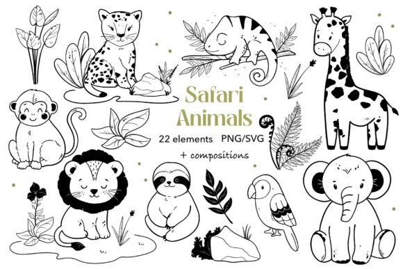 Download Safari Animals Black and White Clipart - Black and white Collection