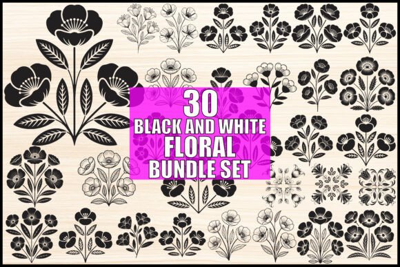 Download Black and White Floral Bundle Set - Black and white Collection