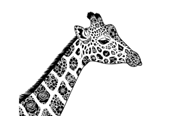 Download Floral Giraffe Head Black and White Art - Black and white Collection