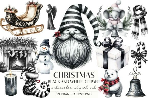 Download Christmas Black and White Clipart - Black and white Collection
